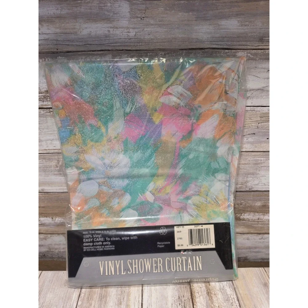 Ex-Cell Home Fashions Vinyl Shower Curtain Supreme Pastel Floral 70x72 Vintage